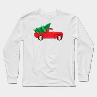 Christmas tree in a red truck Long Sleeve T-Shirt